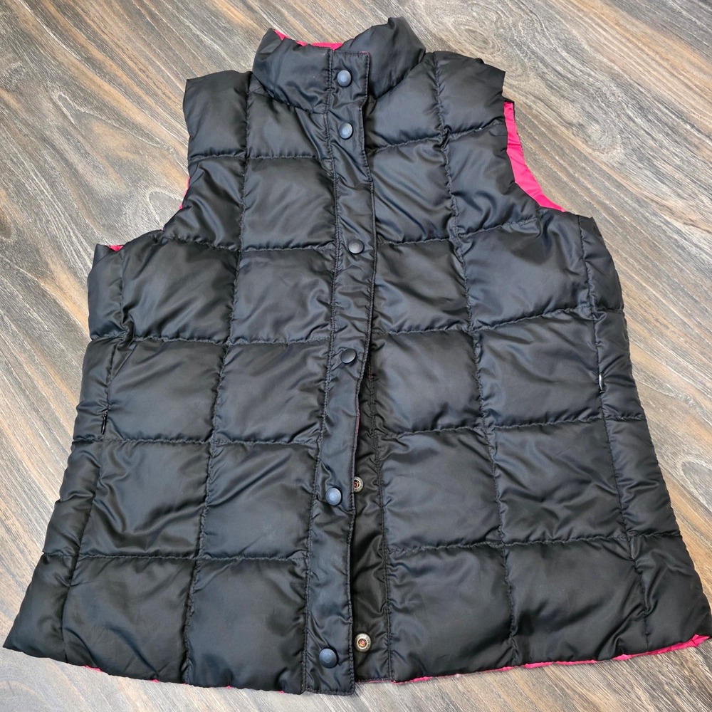 LL Bean Womens Reversible Goose Down Puffer Vest Black Pink Medium OYS30 Regular